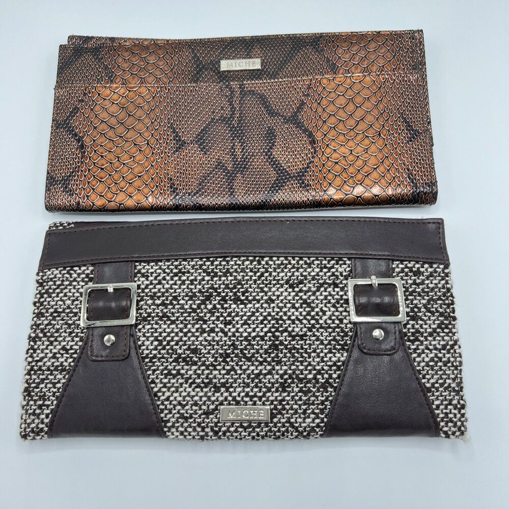 Lot of 2 Miche Bag Classic Purse Shells Only Brown Tweed Buckle Snake